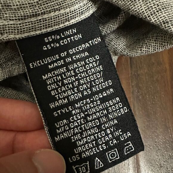 CIVIL SOCIETY Linen-Blend Shirt Gray Button Up Short Sleeve Lightweight - Picture 6 of 8